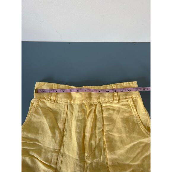 YFB yellow pants women size L butter yellow linen blend pull on wide leg cropped - Picture 7 of 8